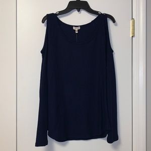 Navy Shoulder Cutout Top